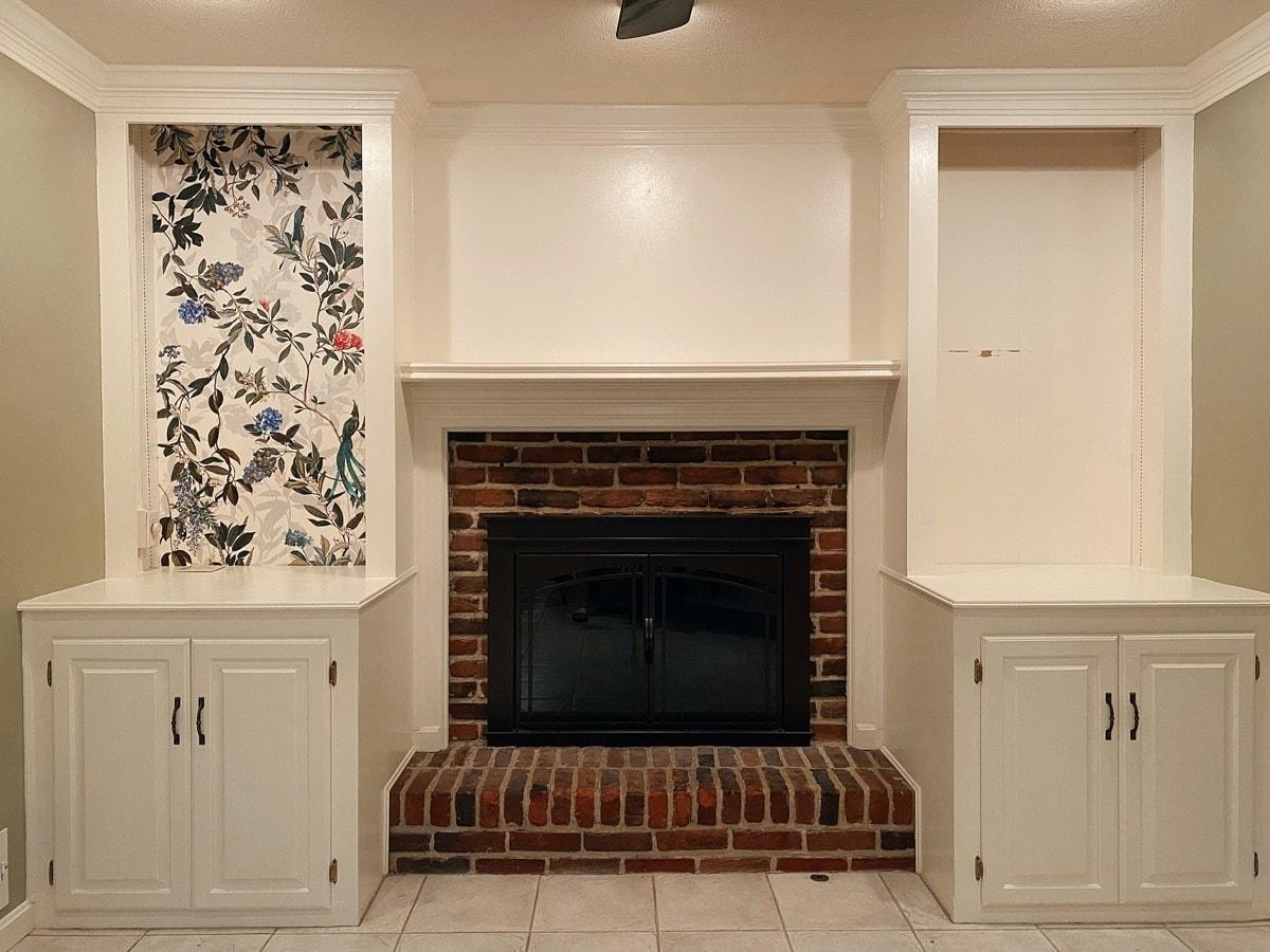 applying Wallpaper on bookcase