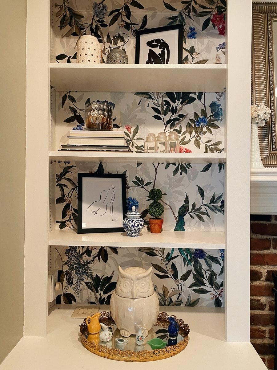Wallpaper on bookcase